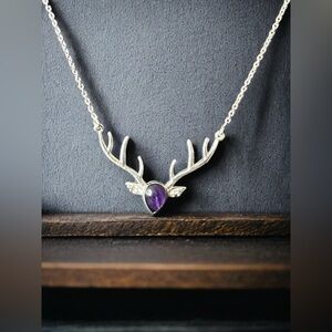 Silver Amethyst Deer Head Necklace